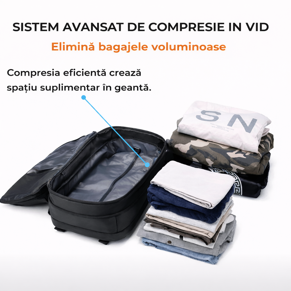 Voyager Max – Rucsac de Călătorie cu Compresie în Vid & Anti-Furt