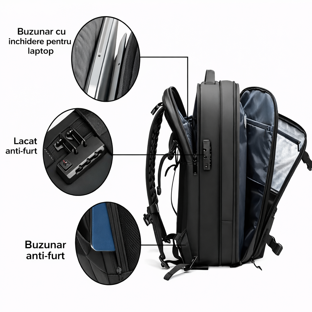 Voyager Max – Rucsac de Călătorie cu Compresie în Vid & Anti-Furt