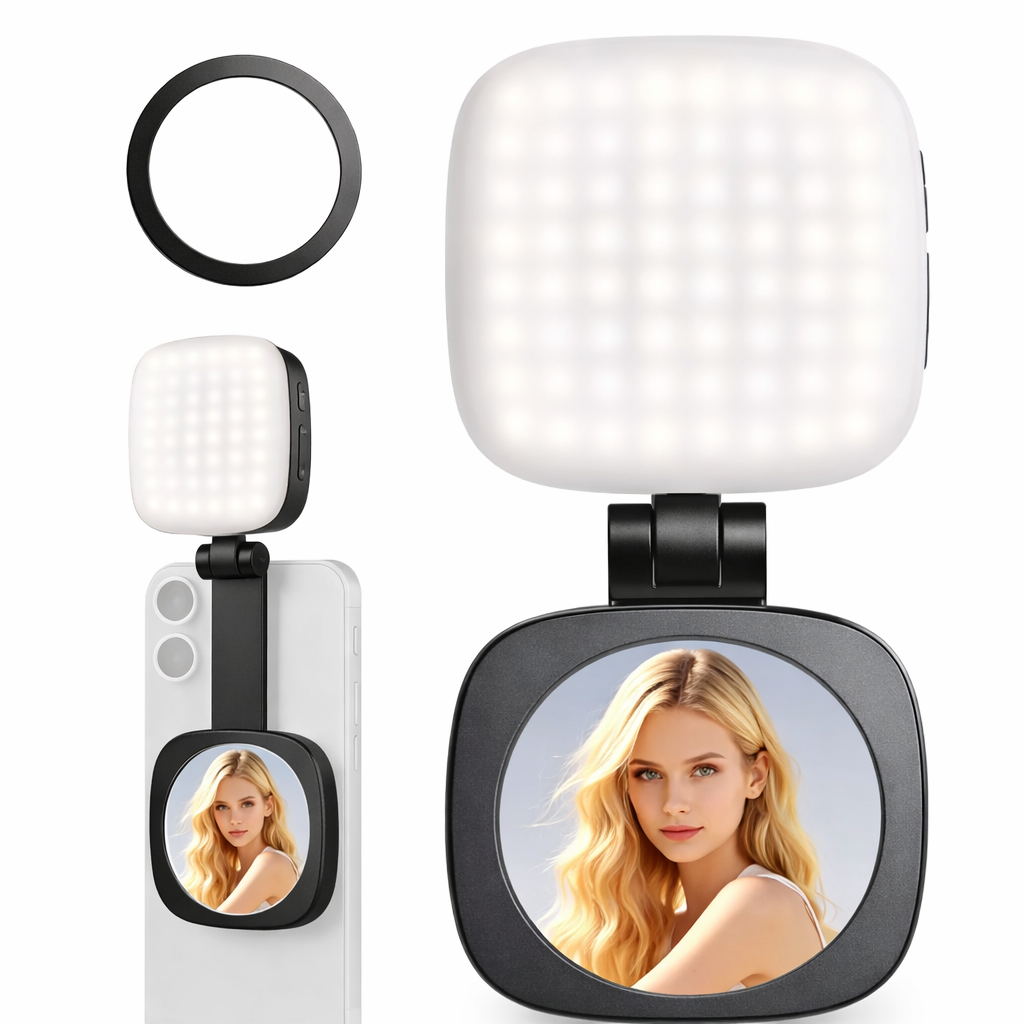 Suport Telefon Magnetic cu LED – Mini Studio Portabil
