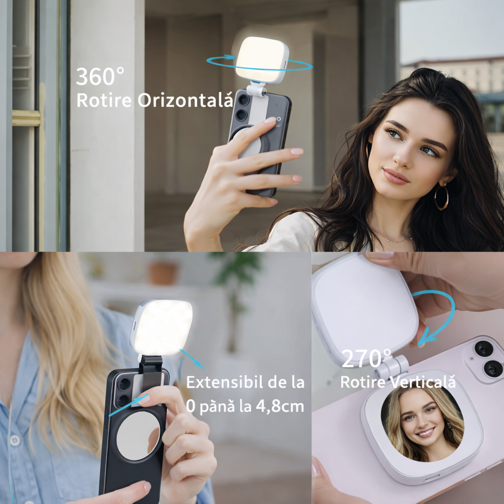 Suport Telefon Magnetic cu LED – Mini Studio Portabil